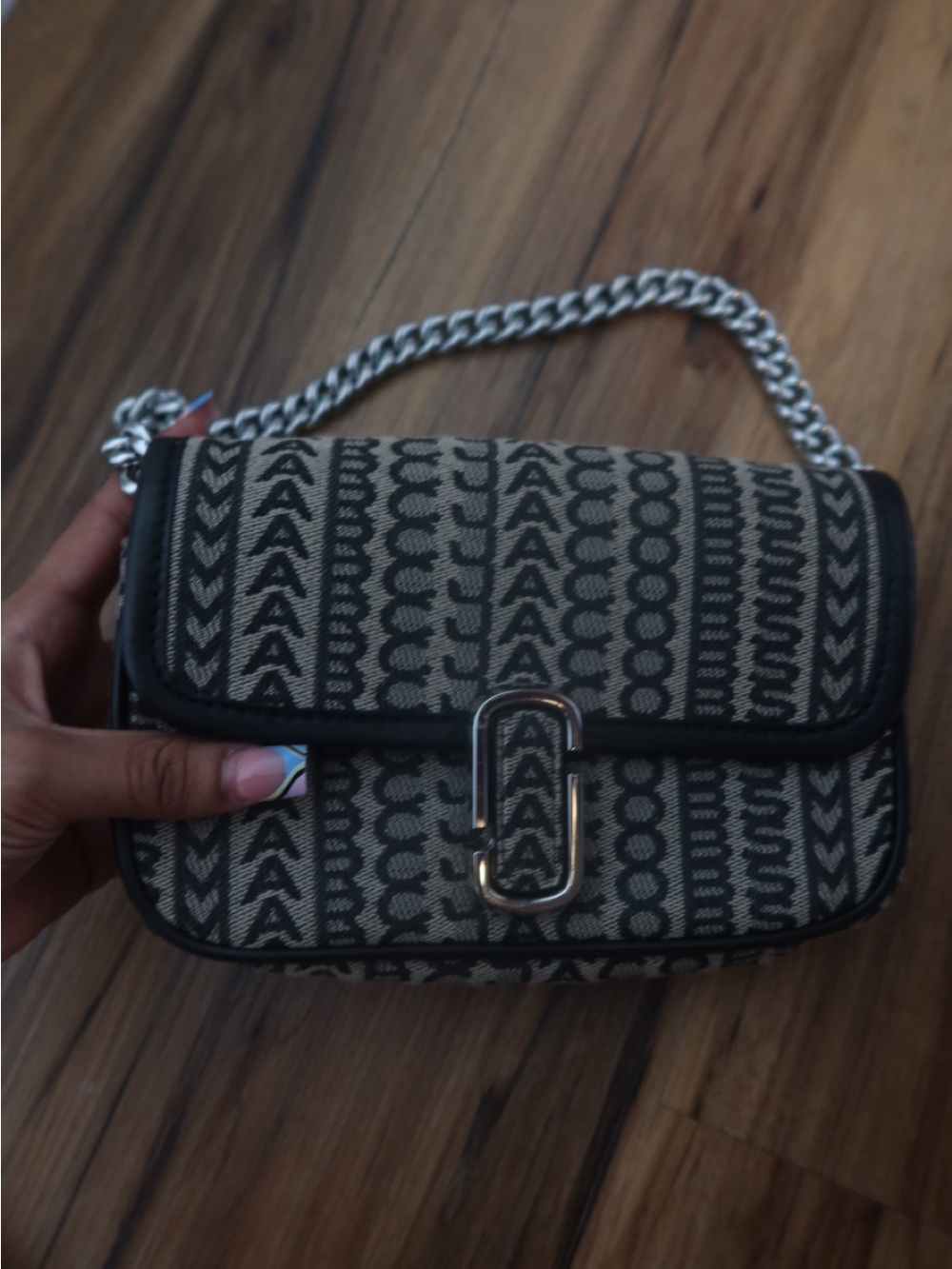 Marc Jacobs Beige and Black Patterned Shoulder Bag with Chain Strap